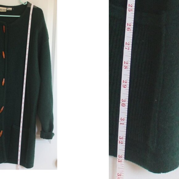 VTG Russ Australia Green Toggle Grannycore Long wool Cardigan Sz Large Christmas - Picture 6 of 7